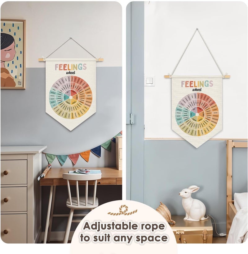 Wheatwin Feelings Chart for Kids, Boho Classroom Mental Health Feelings Wheel Posters Wall Hanging Pennant Flag Banner, Counselor Gifts, Mental Health Wall Decor for Therapy Counselor Office Calming Corner Classroom 15x11 - Image 5